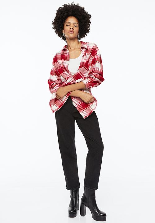 H&M - Oversized flannel shirt - red/checked
