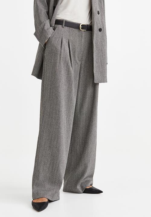 H&M - Wide trousers - grey/herringbone pattern