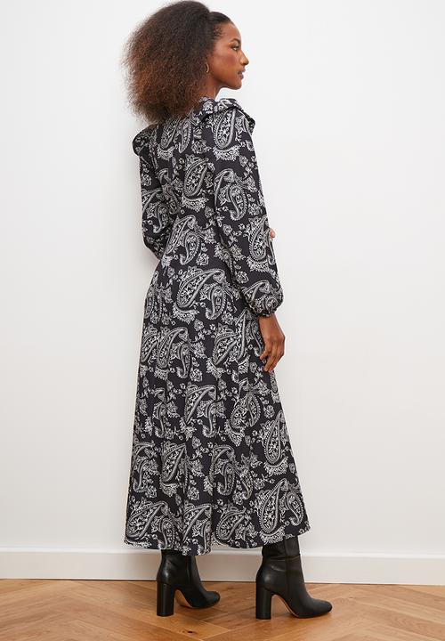 edit - Ruffle detail midi dress - monochromatic floral