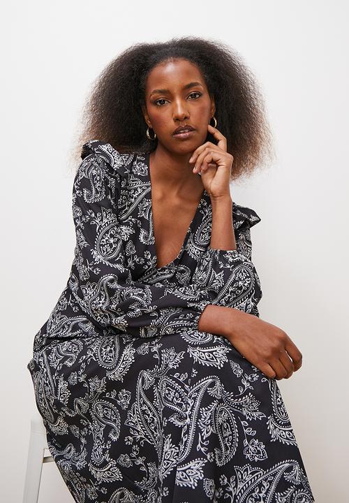 edit - Ruffle detail midi dress - monochromatic floral