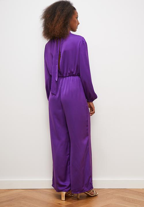edit - Satin kitty bow waisted jumpsuit - purple