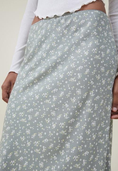 Cotton On - Picot maxi slip skirt - marlo ditsy tinted sage