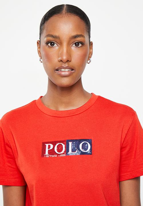 POLO - Wmn colour block sequin short sleeve t-shirt - red