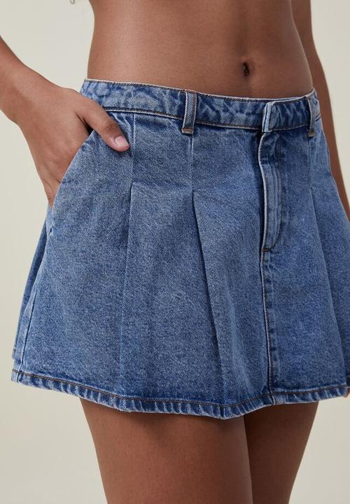 Cotton On - Denim pleated micro mini - offshore blue
