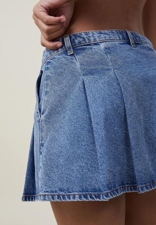 Cotton On - Denim pleated micro mini - offshore blue