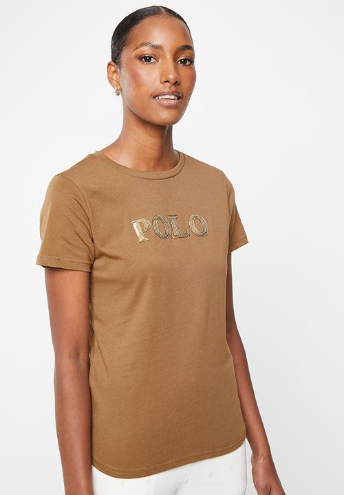 POLO - Wmn sequin branded short sleeve t-shirt - camel