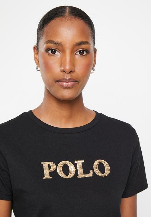 POLO - Wmn sequin branded short sleeve t-shirt - black