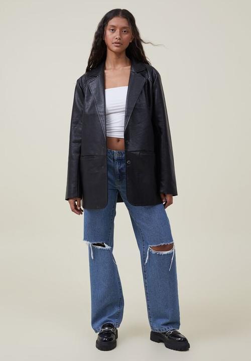 Cotton On - Faux leather dad blazer - black