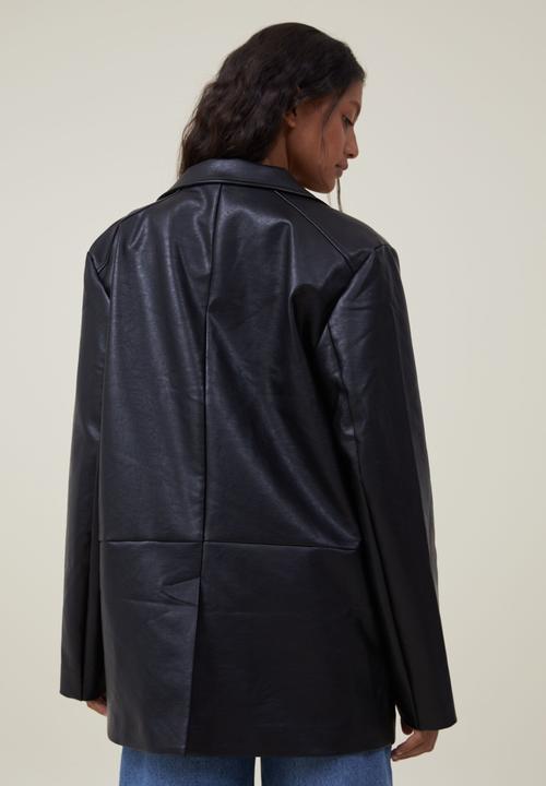 Cotton On - Faux leather dad blazer - black