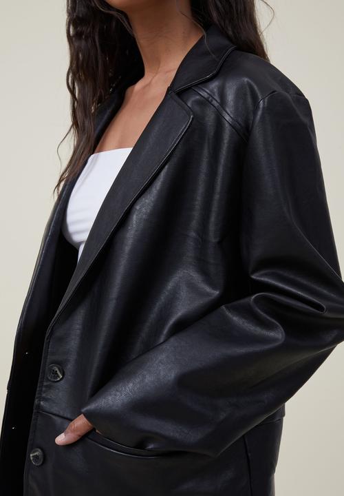Cotton On - Faux leather dad blazer - black