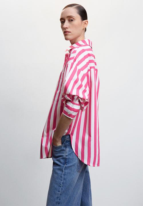 MANGO - Shirt kodak - pink & white 
