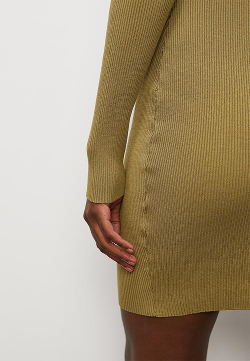 Blake - Golf collar rib column dress - olive