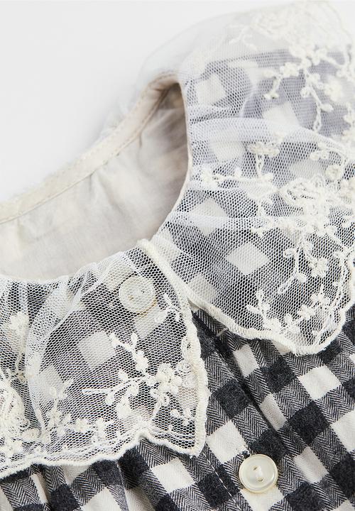 H&M - Cotton dress - dark grey/gingham checked