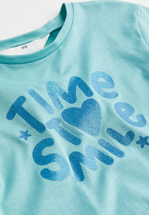 H&M - Printed jersey top - turquoise/time to love
