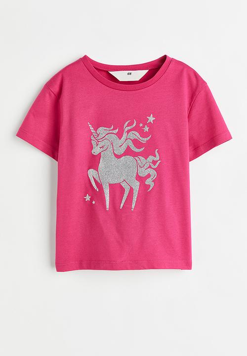 H&M - Printed jersey top - cerise/unicorn