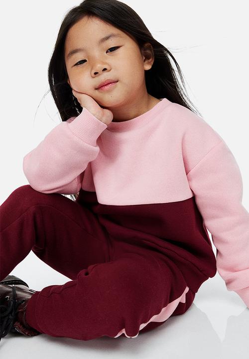 H&M - 2-Piece sweatshirt set - dark red/light pink