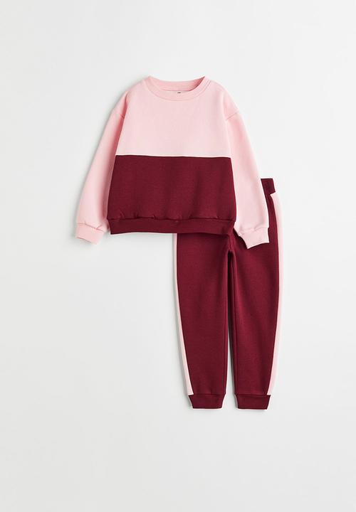H&M - 2-Piece sweatshirt set - dark red/light pink