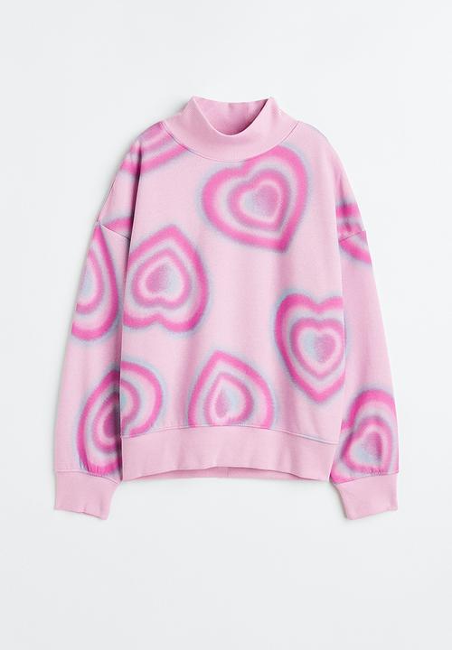 H&M - Oversized turtleneck sweatshirt - light pink/hearts