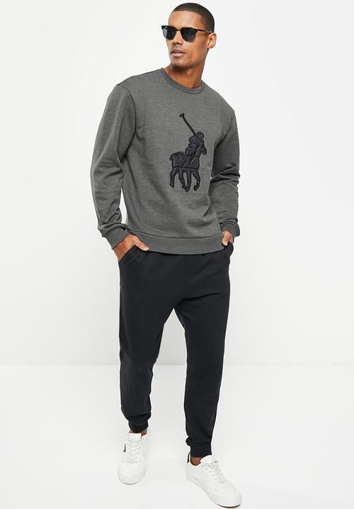 POLO - Men sport long sleeve logo sweat top - charcoal melange