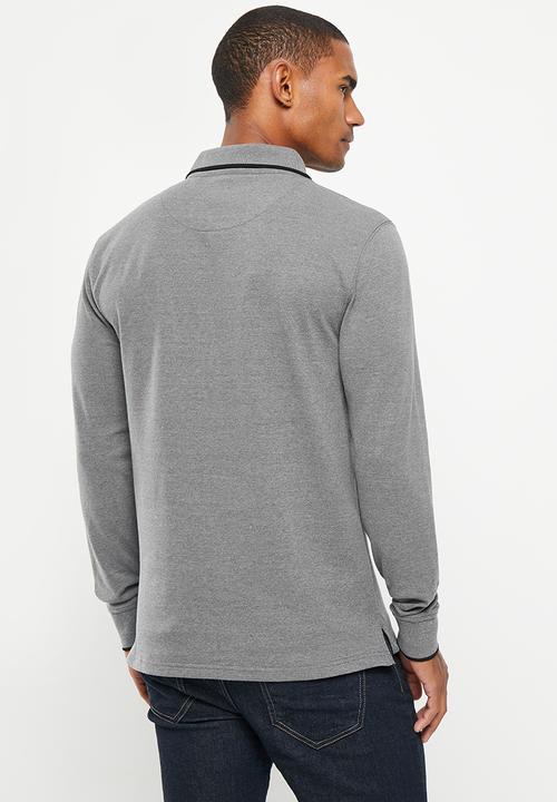 POLO - Mens pique long sleeve golfer - charcoal