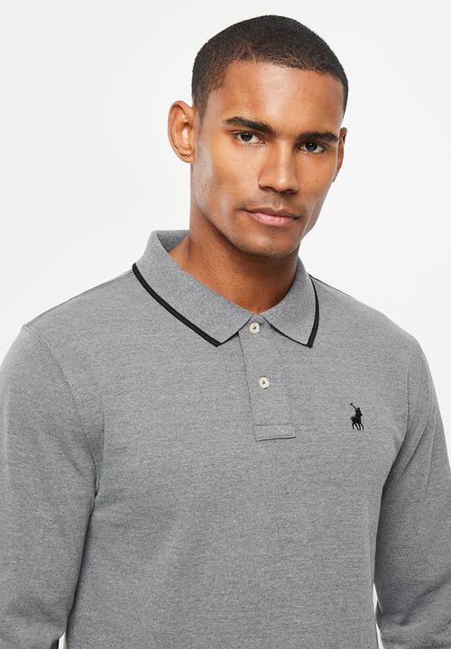 POLO - Mens pique long sleeve golfer - charcoal