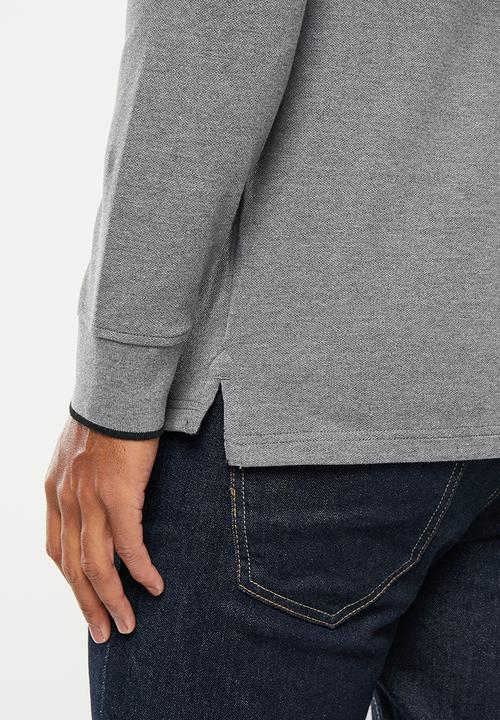 POLO - Mens pique long sleeve golfer - charcoal