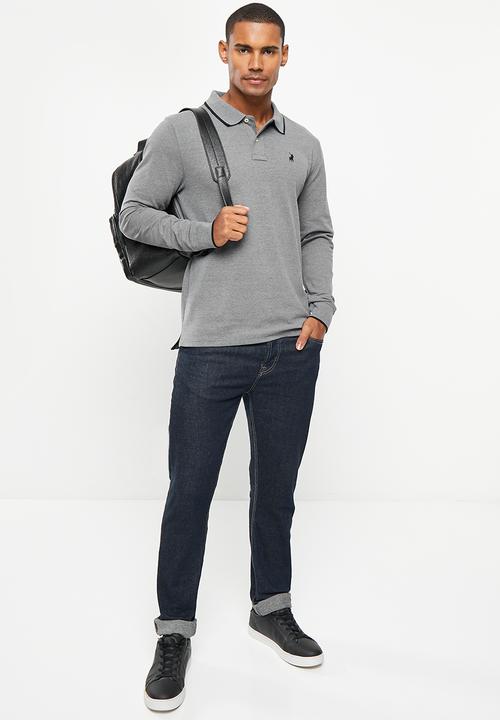 POLO - Mens pique long sleeve golfer - charcoal