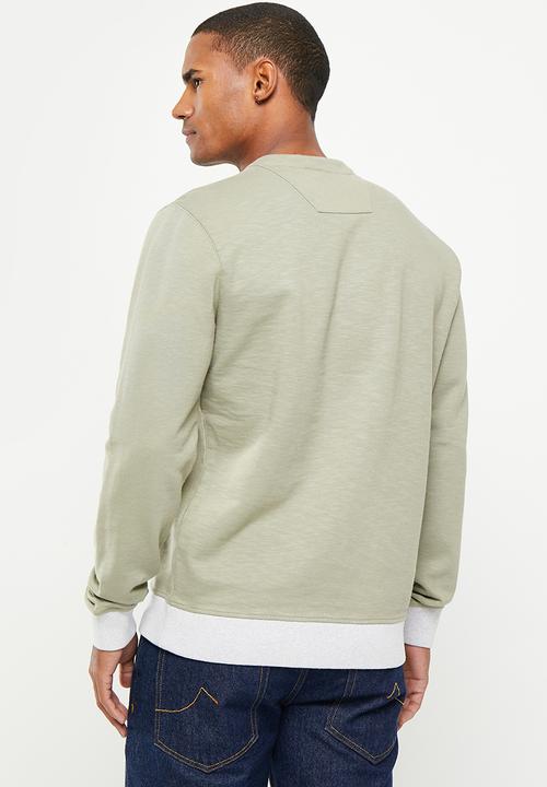 POLO - Mens applique long sleeve sweat - fatigue
