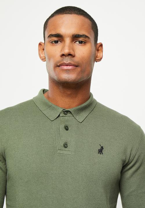 POLO - Mens long sleeve knitted golfer - fatigue