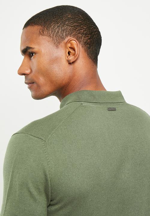 POLO - Mens long sleeve knitted golfer - fatigue