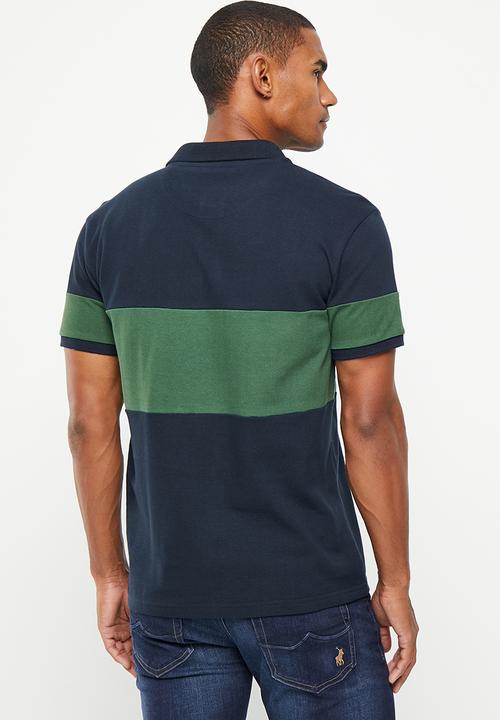 POLO - Mens equestrian short sleeve golfer - green & navy 