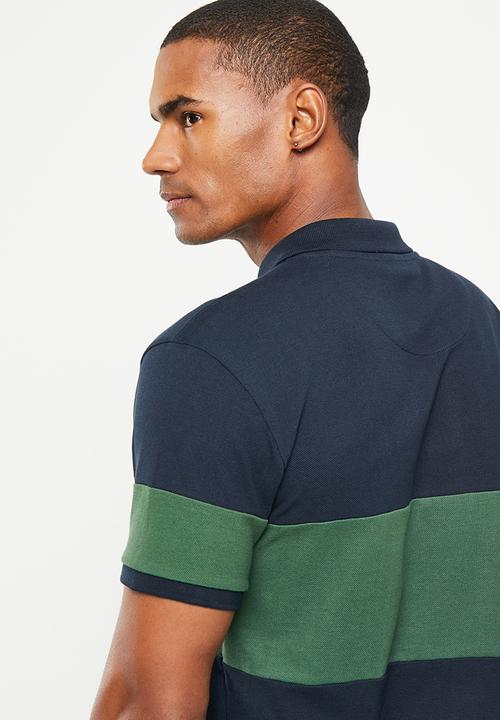 POLO - Mens equestrian short sleeve golfer - green & navy 