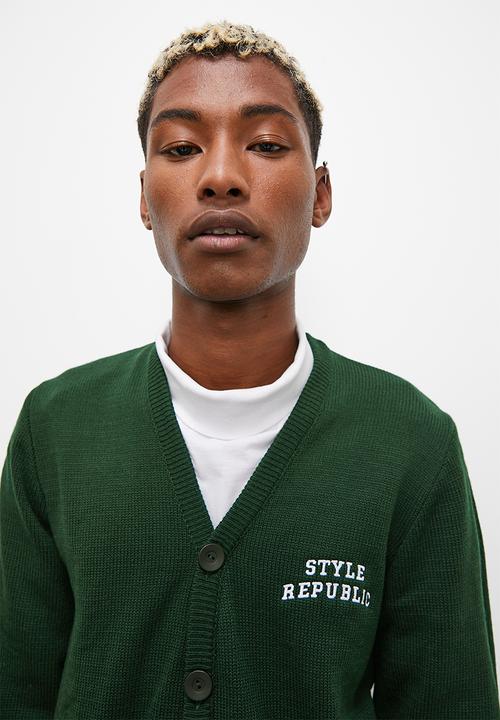 STYLE REPUBLIC - Regular fit knit cardigan - green & white