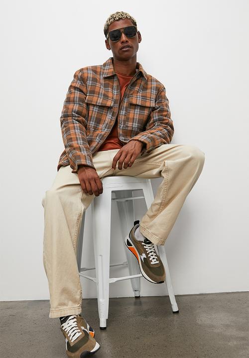 STYLE REPUBLIC - Check flannel sherpa lined utility shacket - check browns