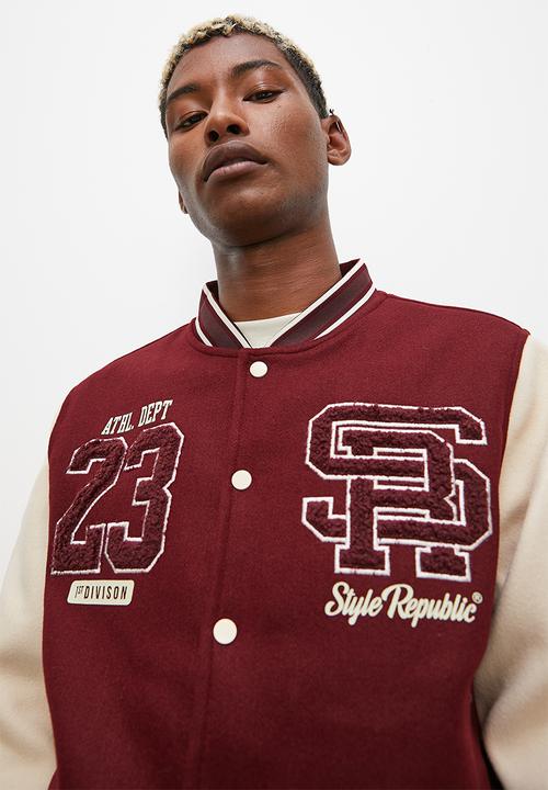 STYLE REPUBLIC - Padded varsity bomber jacket - berry & stone