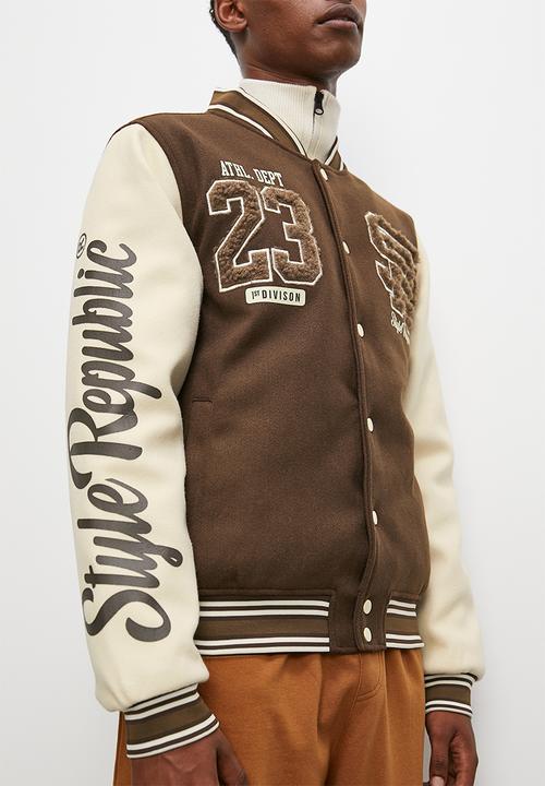 STYLE REPUBLIC - Padded varsity bomber jacket - brown & stone