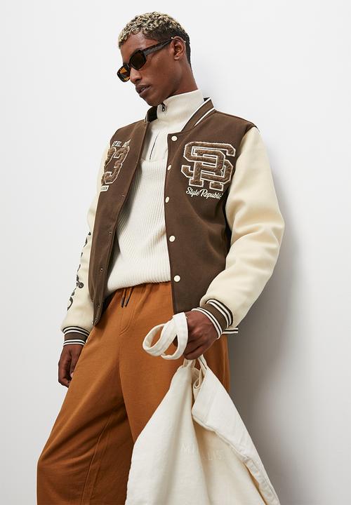 STYLE REPUBLIC - Padded varsity bomber jacket - brown & stone