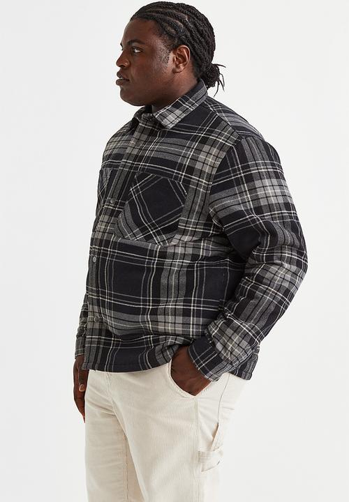 H&M - Padded overshirt - dark grey/checked