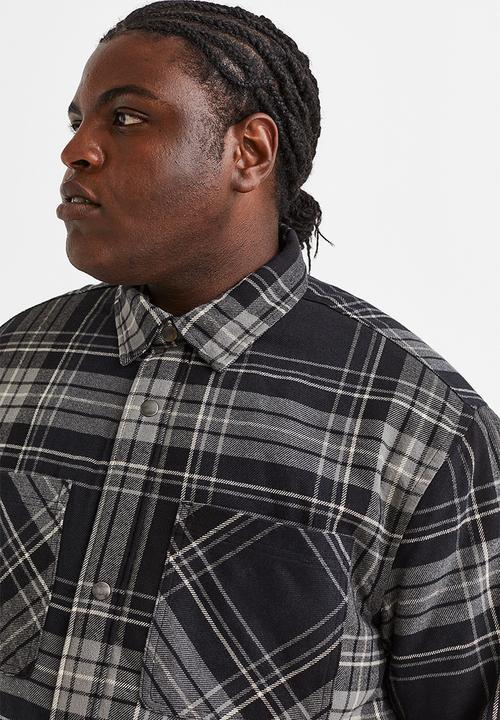 H&M - Padded overshirt - dark grey/checked