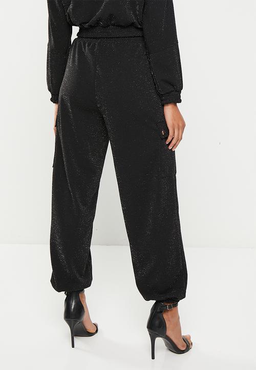 SISSY BOY - Cargo pant with press studs - black sparkle