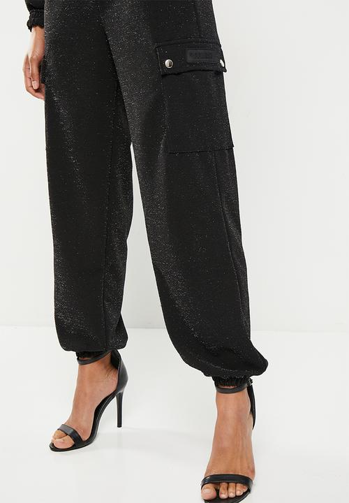 SISSY BOY - Cargo pant with press studs - black sparkle