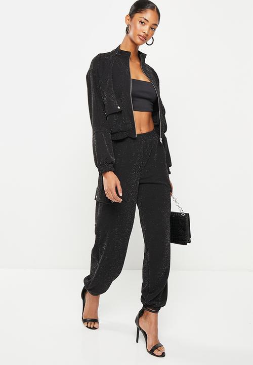 SISSY BOY - Cargo pant with press studs - black sparkle