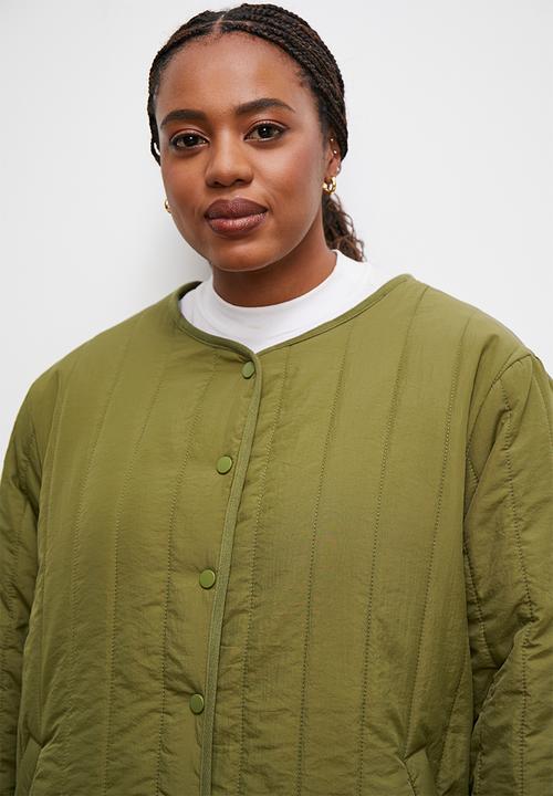 edit - Collarless puffer coat - olive