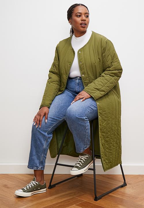 edit - Collarless puffer coat - olive