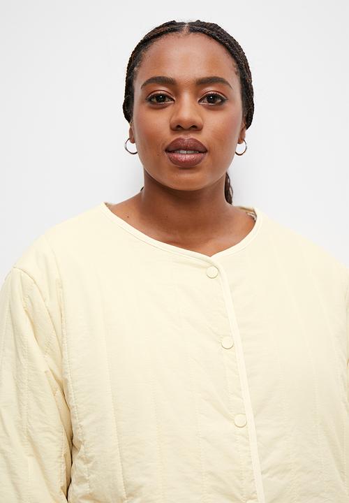 edit - Collarless puffer coat - ecru