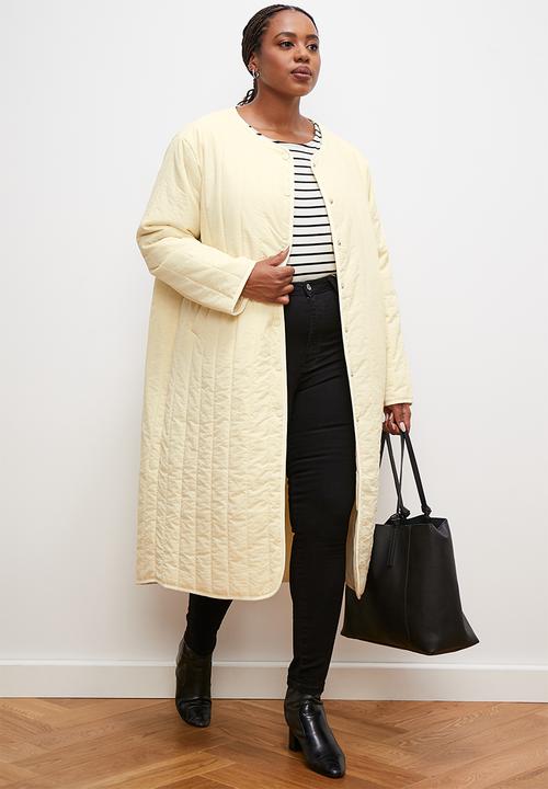 edit - Collarless puffer coat - ecru