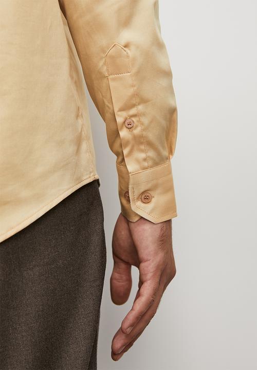 Superbalist - Slim fit cotton sateen stretch shirt - caramel