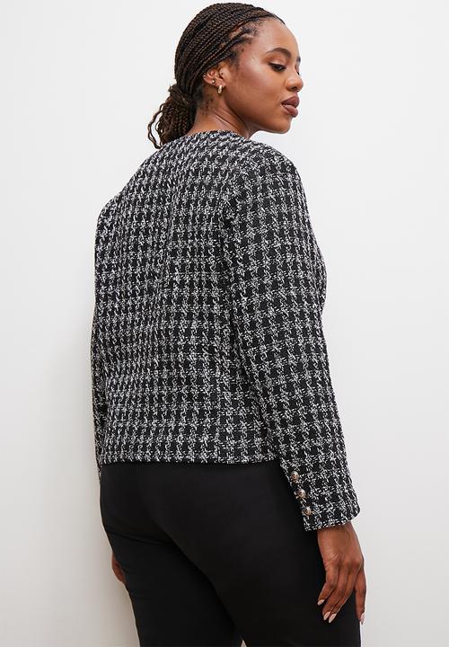 edit - Collarless tweed blazer - black & white