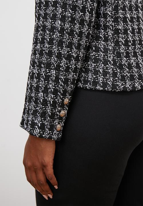 edit - Collarless tweed blazer - black & white
