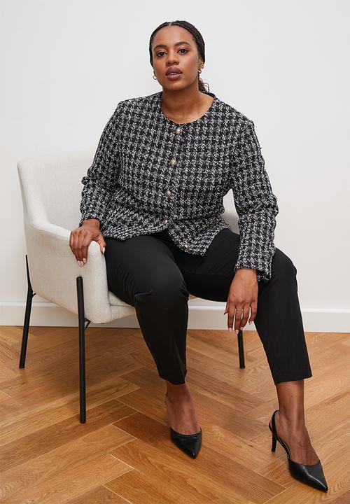 edit - Collarless tweed blazer - black & white